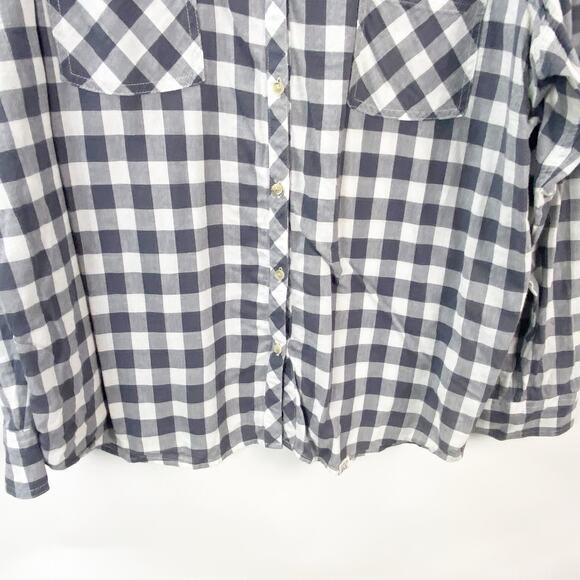 Life is Good XL Womens Gray White Plaid Check Button-Front Shirt Top - Picture 3 of 9